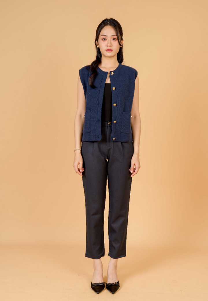 Jett Faux Horn Button Tapered Pants (Navy)