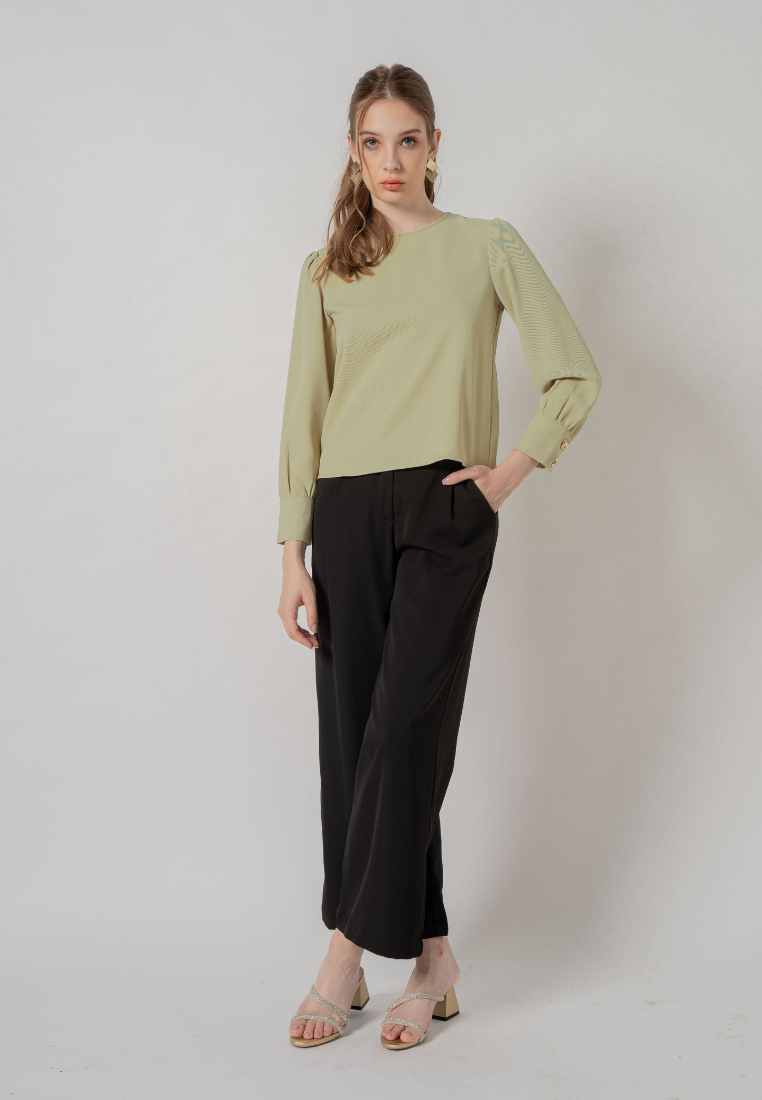 Venna Long Sleeve Round Neck Top (Green)