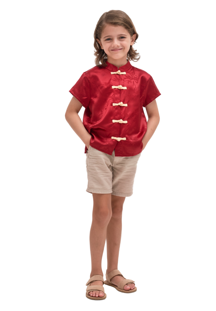 Little TengLin Boy's Oriental Silk Samfu Top (Red)