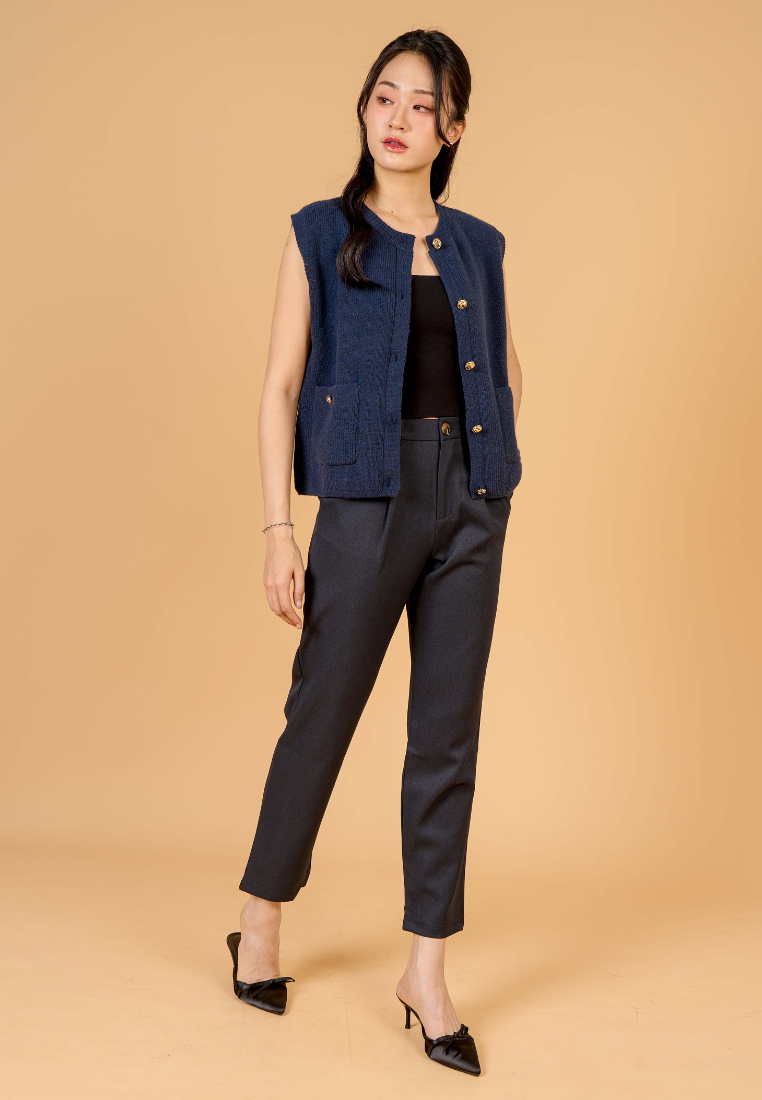 Jett Faux Horn Button Tapered Pants (Navy)