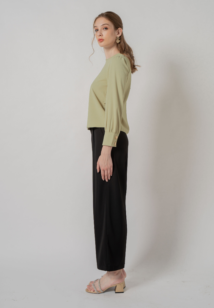 Venna Long Sleeve Round Neck Top (Green)