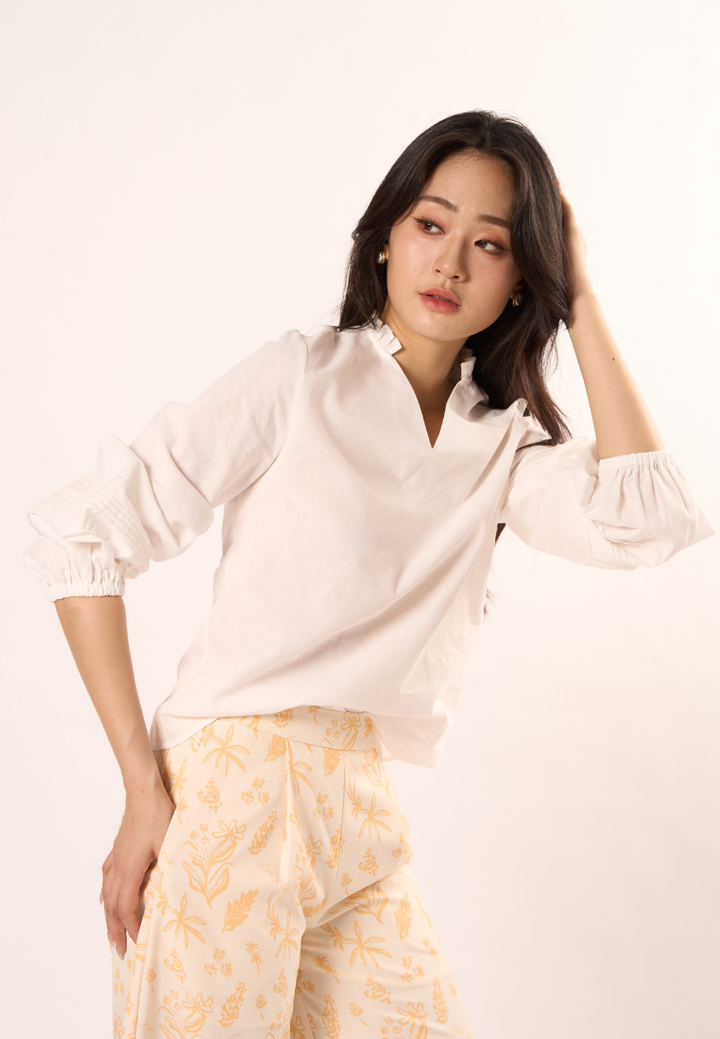 Cleo Puff Sleeve Blouse (White)