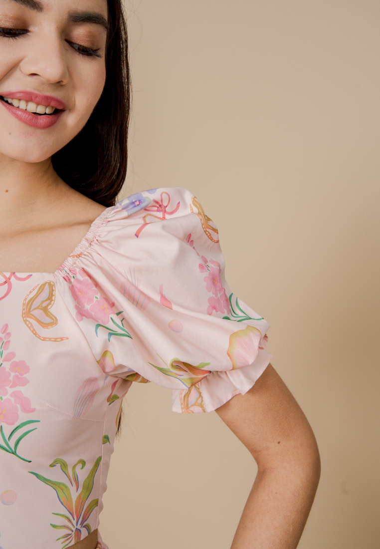 Bloom Puffed Sleeves Top(Pink)