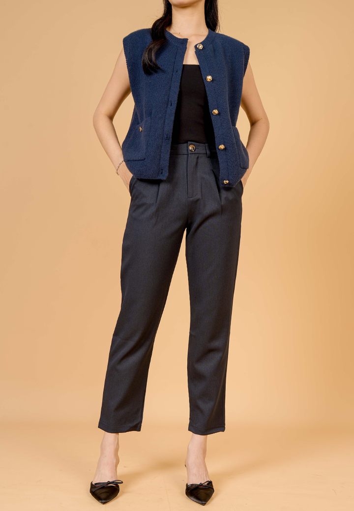 Jett Faux Horn Button Tapered Pants (Navy)