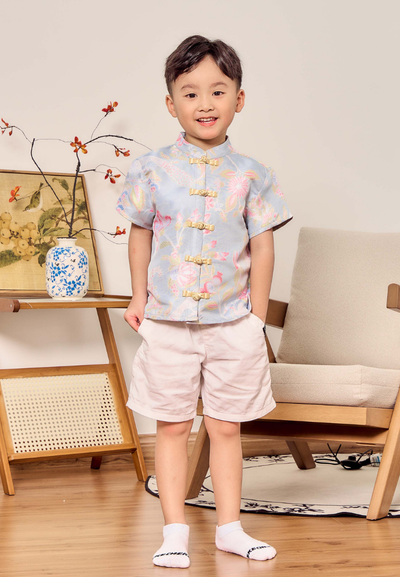 Little Lian 莲 Boy's Jacquard Samfu Top (Blue)