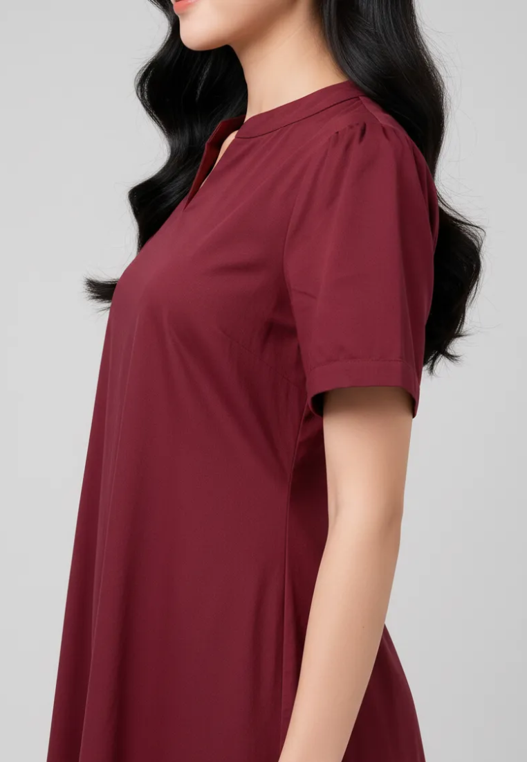 Adelina Ruffle Hem Midi Dress (Burgundy)