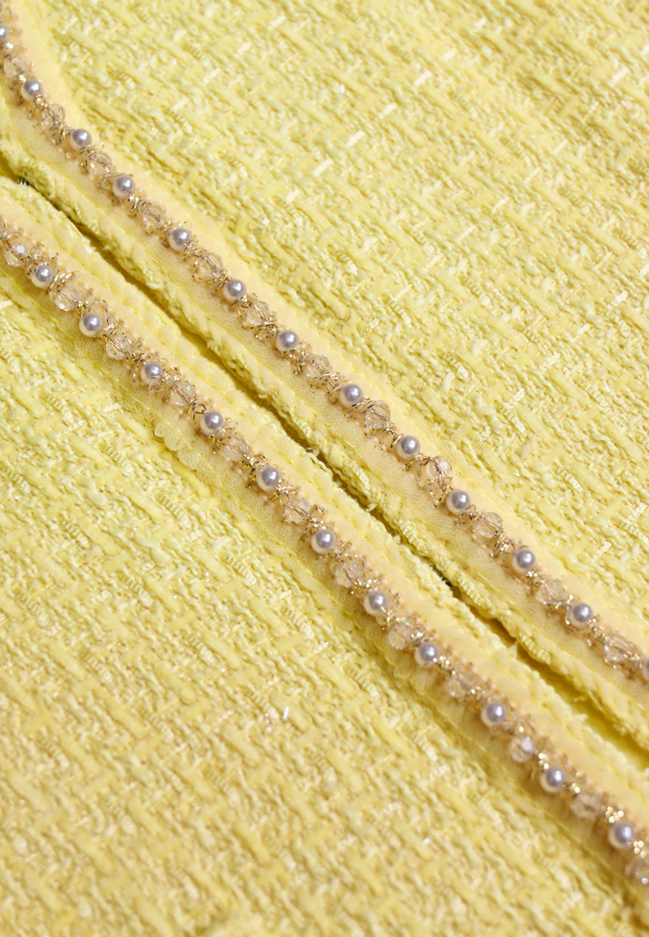 Amélie Pearl Trims with Gold Buttons Tweed Jacket (Yellow)