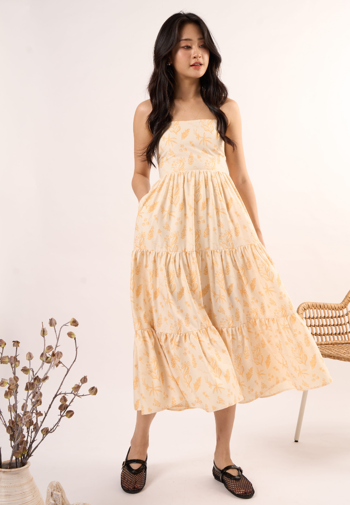 Nerina Floral Print Sleeveless Dress (Yellow)