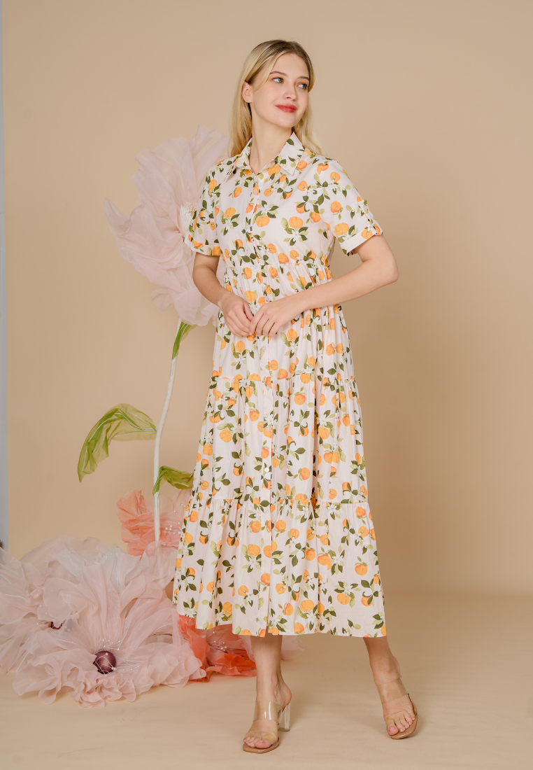 Pineloppi Button Down Maxi Dress (Orange Prints)