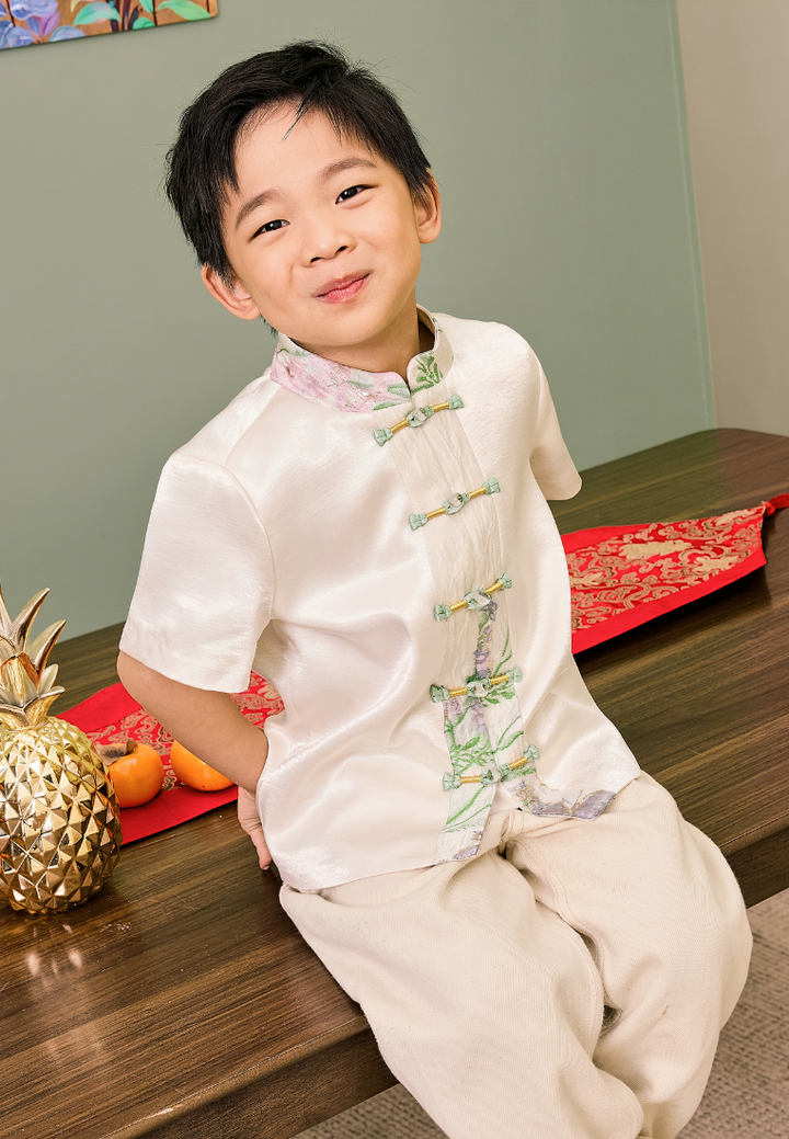 An Le Blooming Garden Boy Samfu Top (Green)