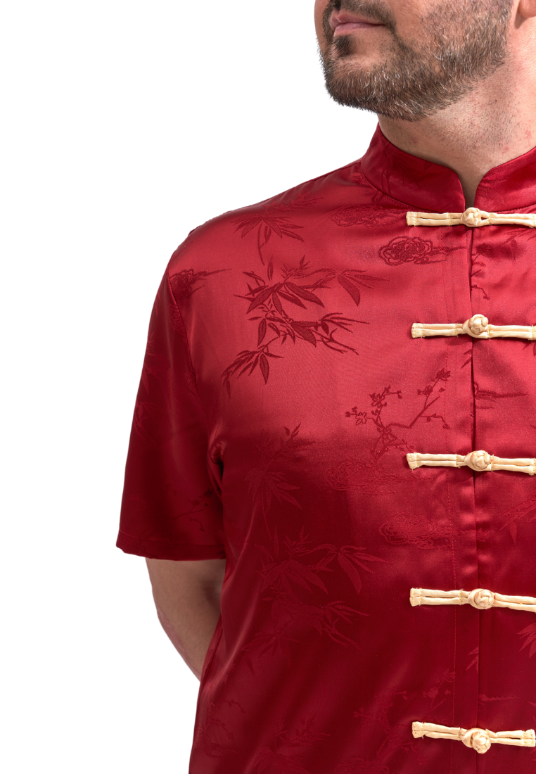腾麟 TengLin Men's Oriental Silk Samfu Top (Red)