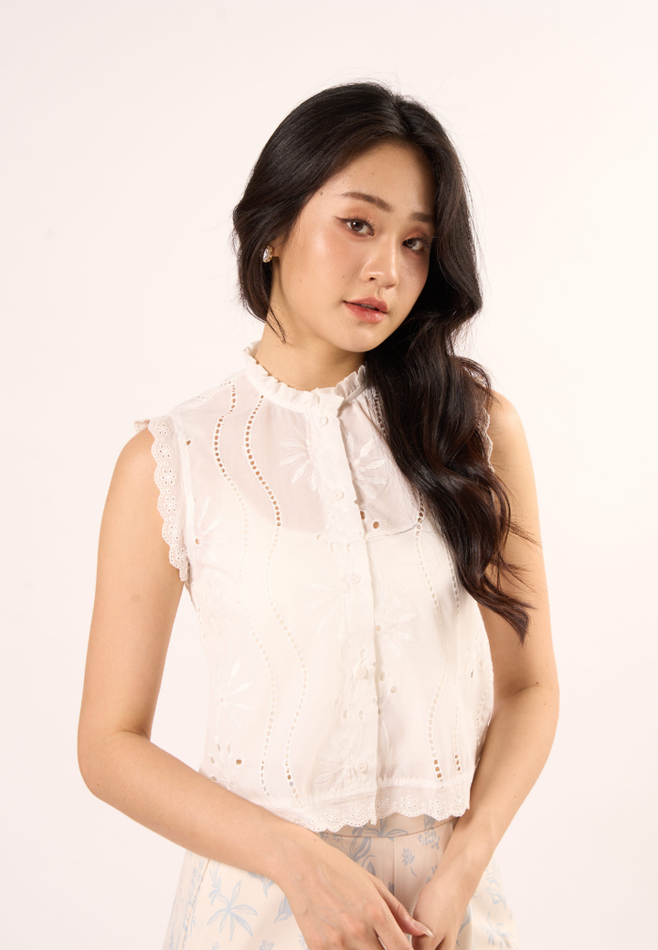 Talia Textured Sleeveless Top (White)