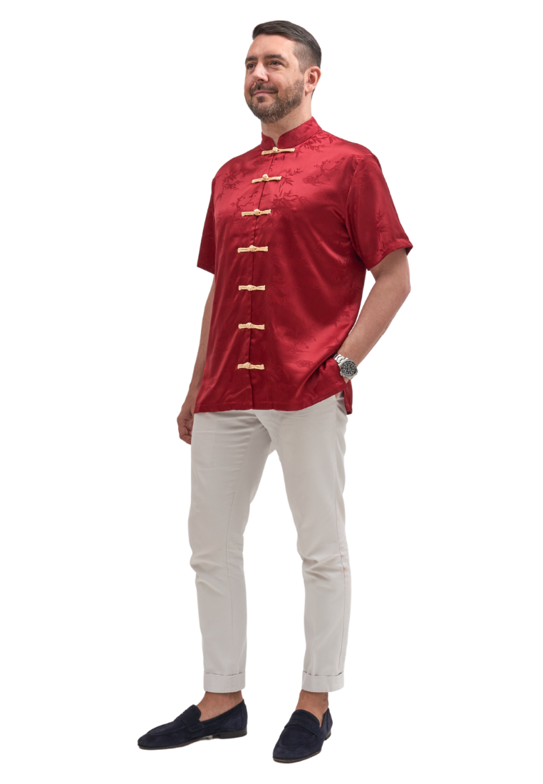 腾麟 TengLin Men's Oriental Silk Samfu Top (Red)