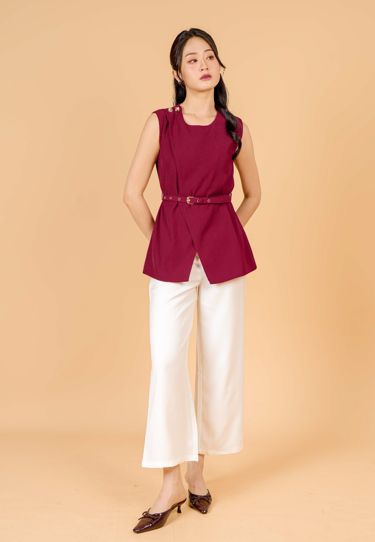 Cora Round Neck Sleeveless Vest Top(Red)