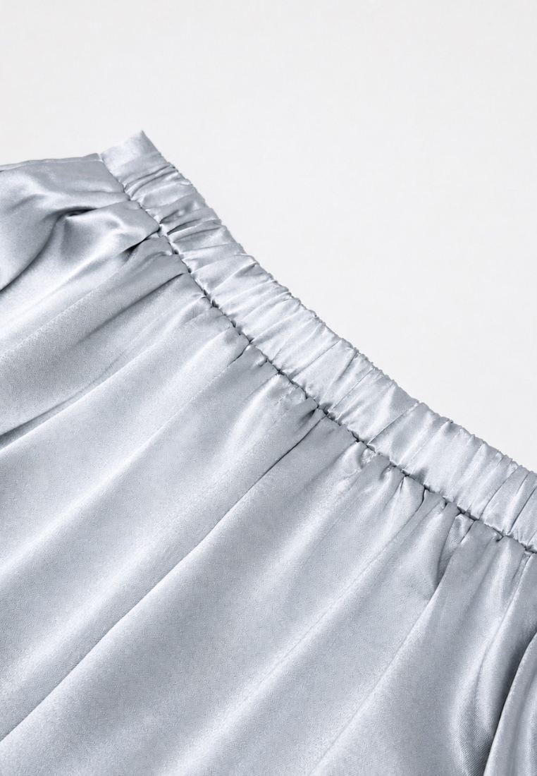 Remi Satin Flowy A-line Midi Skirt (Blue)