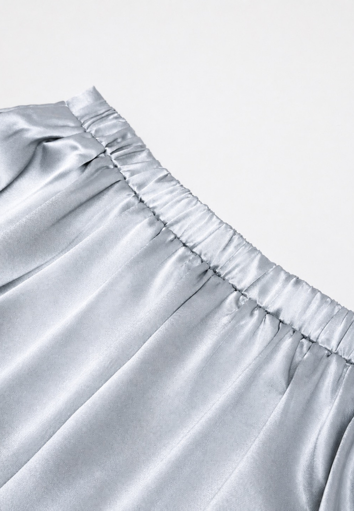 Remi Satin Flowy A-line Midi Skirt (Blue)