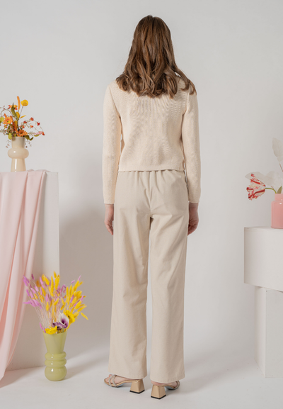 Noemi Gold Buttons Embelished Knitted Cardigan (Cream White)