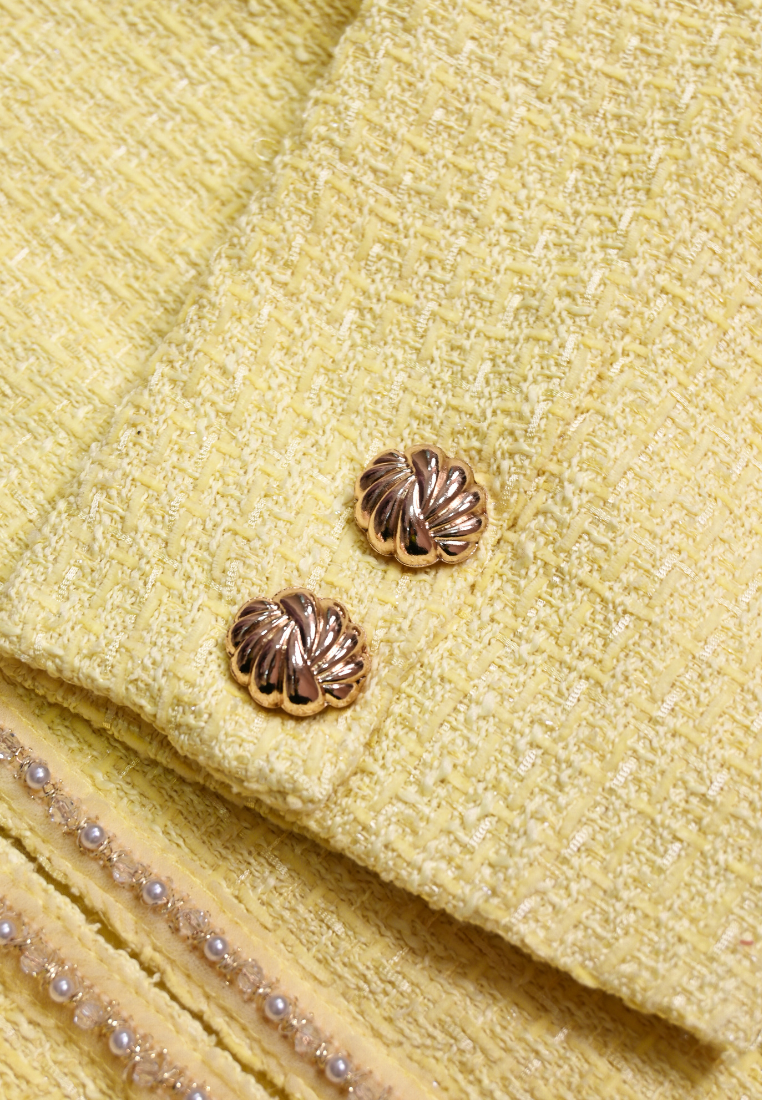 Amélie Pearl Trims with Gold Buttons Tweed Jacket (Yellow)