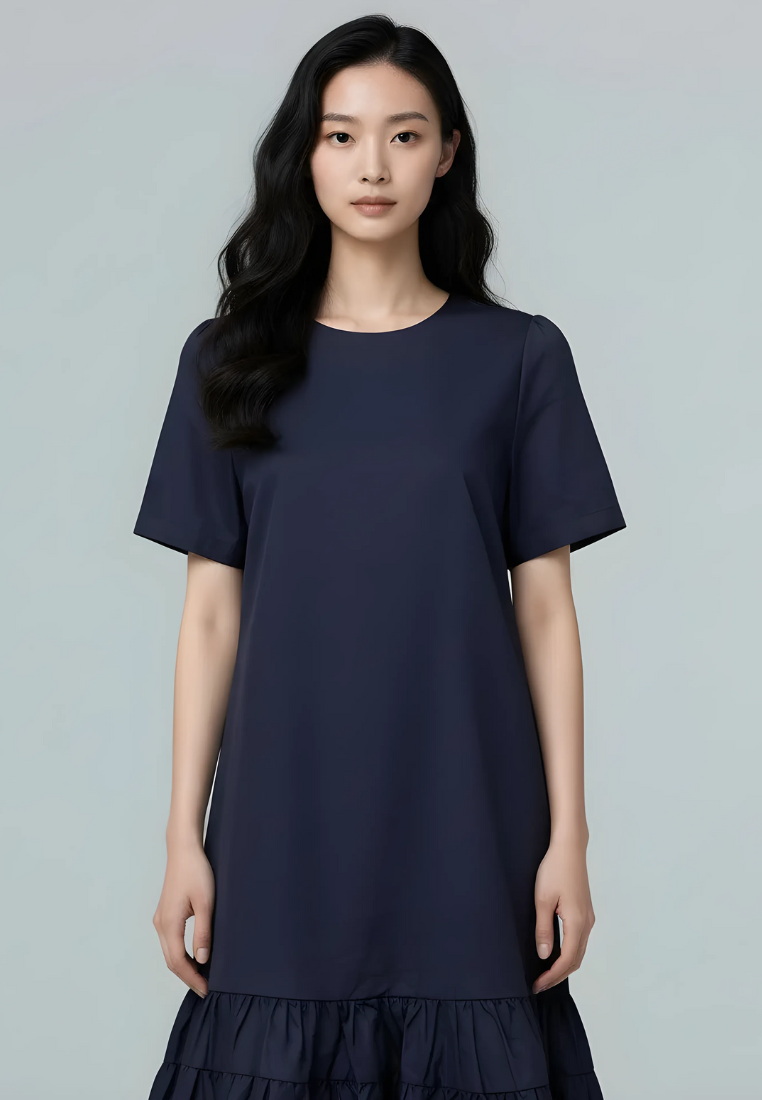 Herminia Ruffle Hem Dress (Navy)