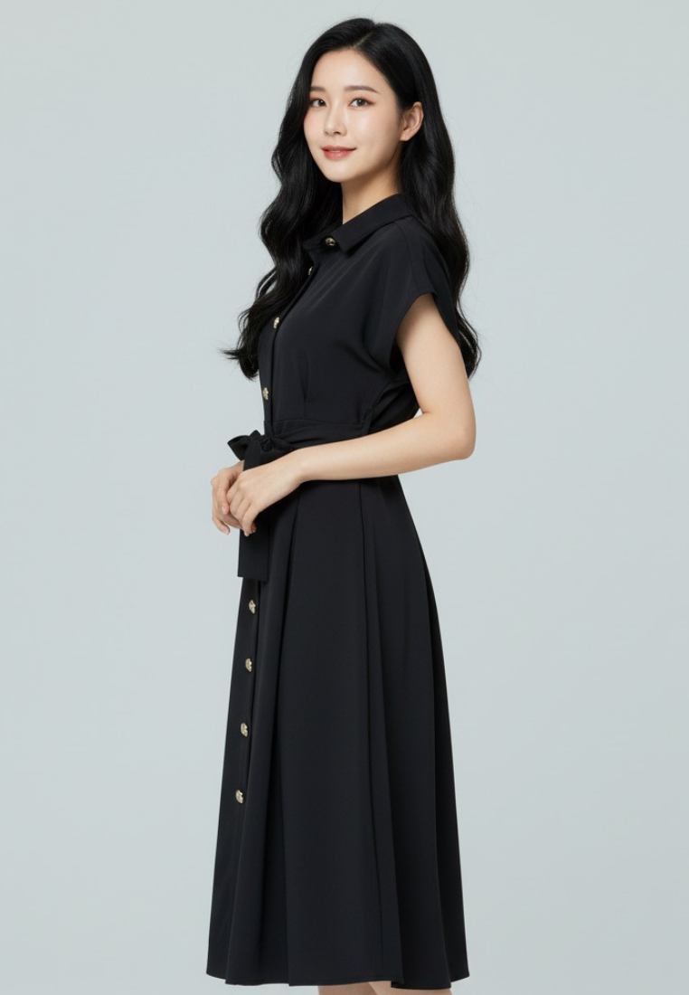 Dewi Collar Button Down Dress (Black)
