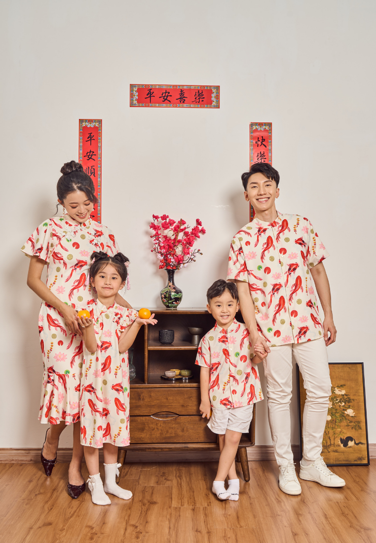 The Koi 锦鲤报喜 In-house Prints Ruffle Hem Cheongsam (White)