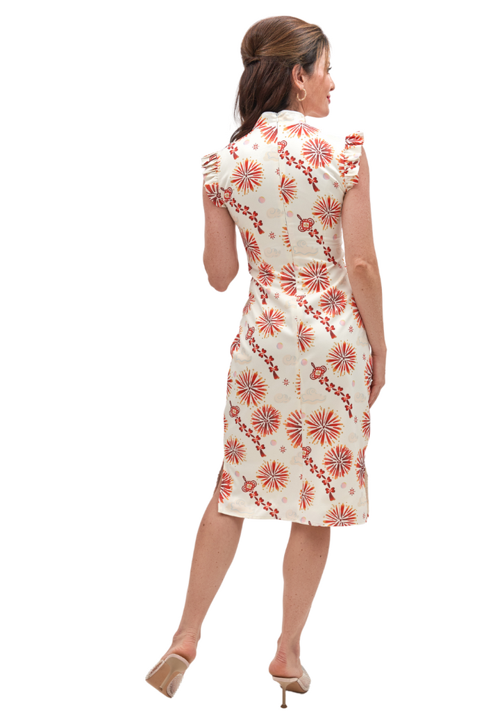 QiongHua LK Exclusive Print Cheongsam Qipao (White)