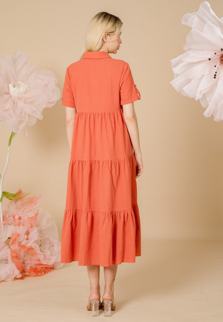 Pineloppi Button Down Maxi Dress (Orange)