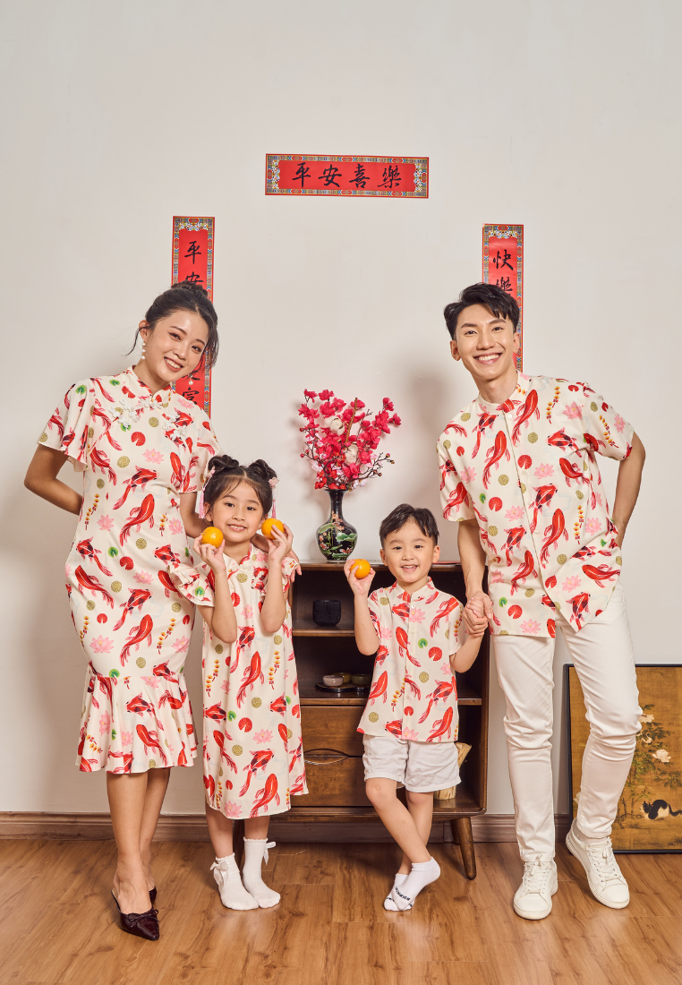 Little Koi 锦鲤腾飞 In-house Prints Cheongsam (White)