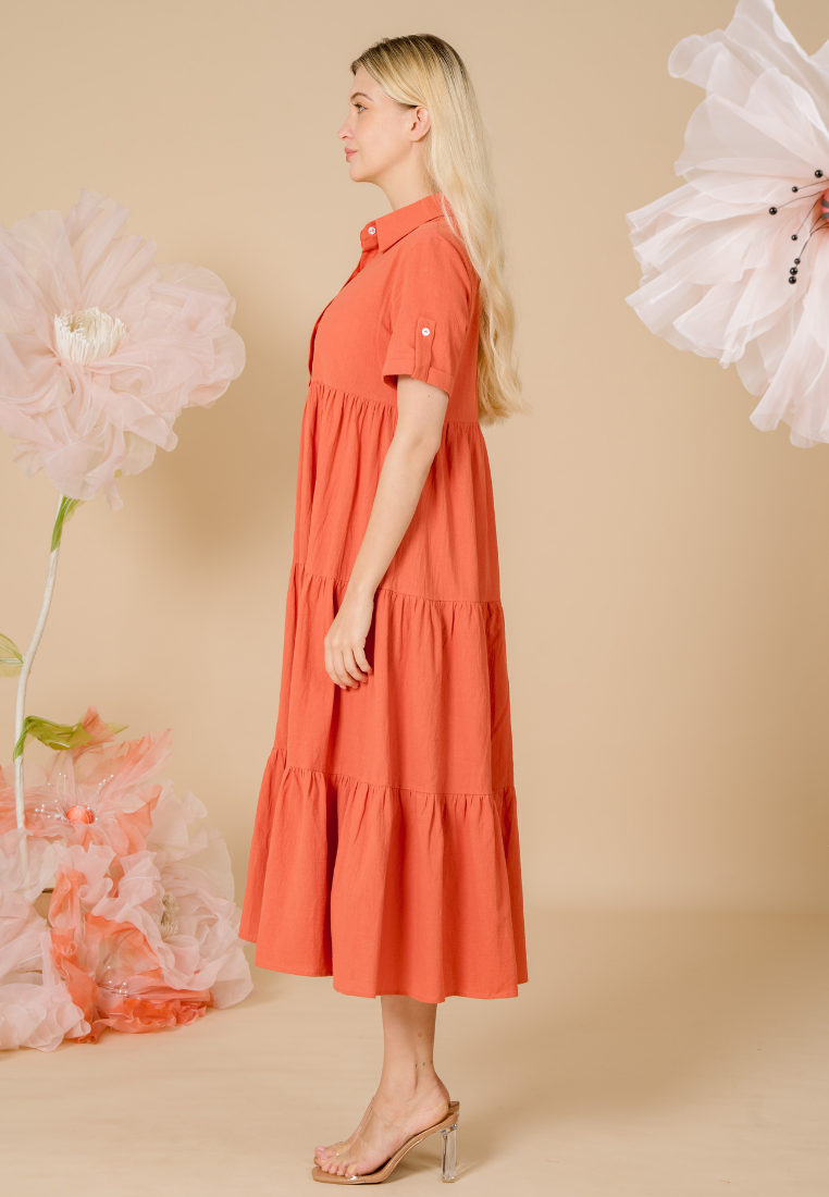 Pineloppi Button Down Maxi Dress (Orange)