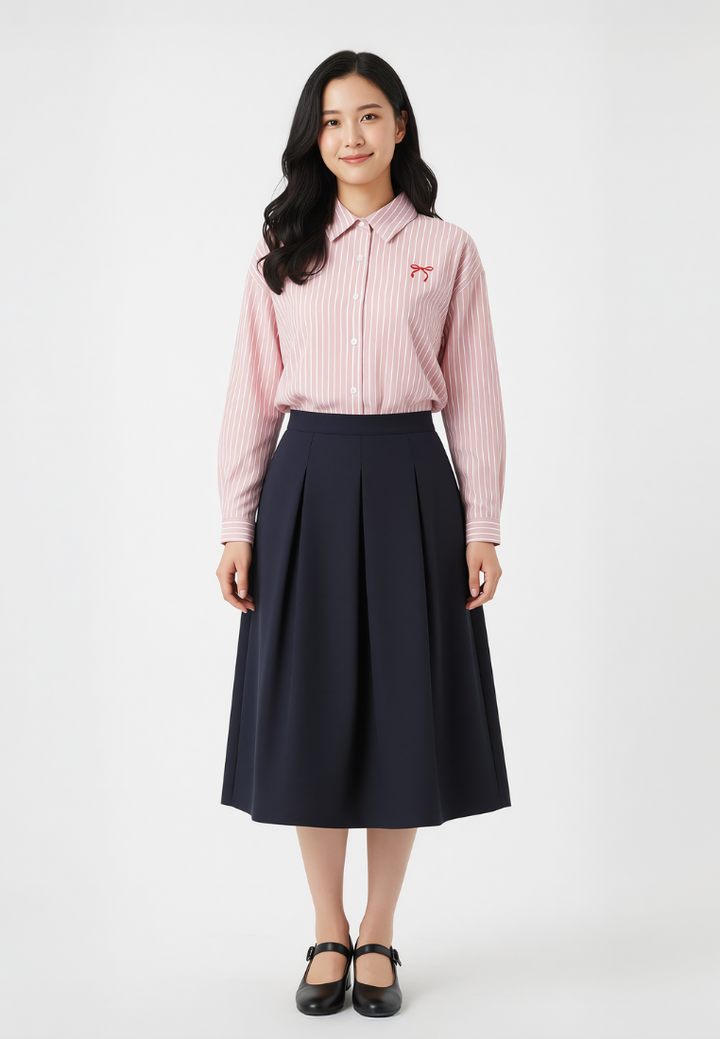 Victoria Striped Ribbon Shirt (Pink)