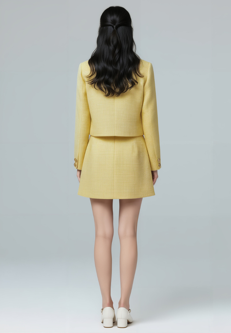 Amélie Pearl Trims with Gold Buttons Tweed Jacket (Yellow)