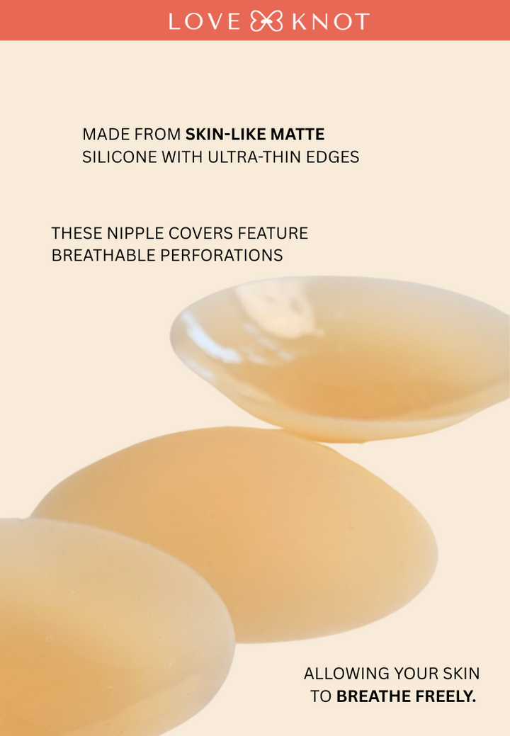 Perforated 8cm Reusable Adhesive Skin Friendly Breathable Sticker Bra Invisible Solid Silicone Nipple Patch Cover (Beige)
