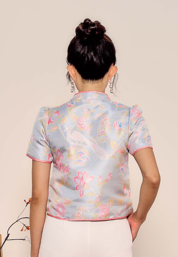 Feng Yi 凤仪 Asymmetrical Cheongsam Top (Blue)