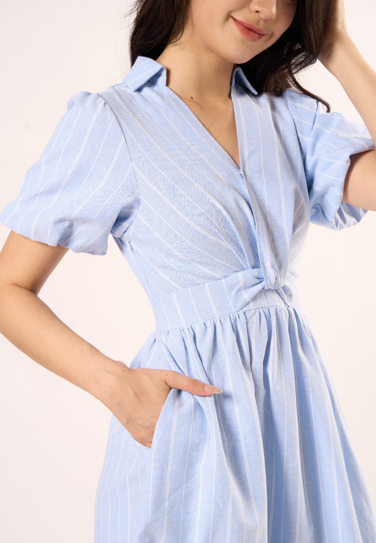 Sylvie Knot Striped Dress(Blue)