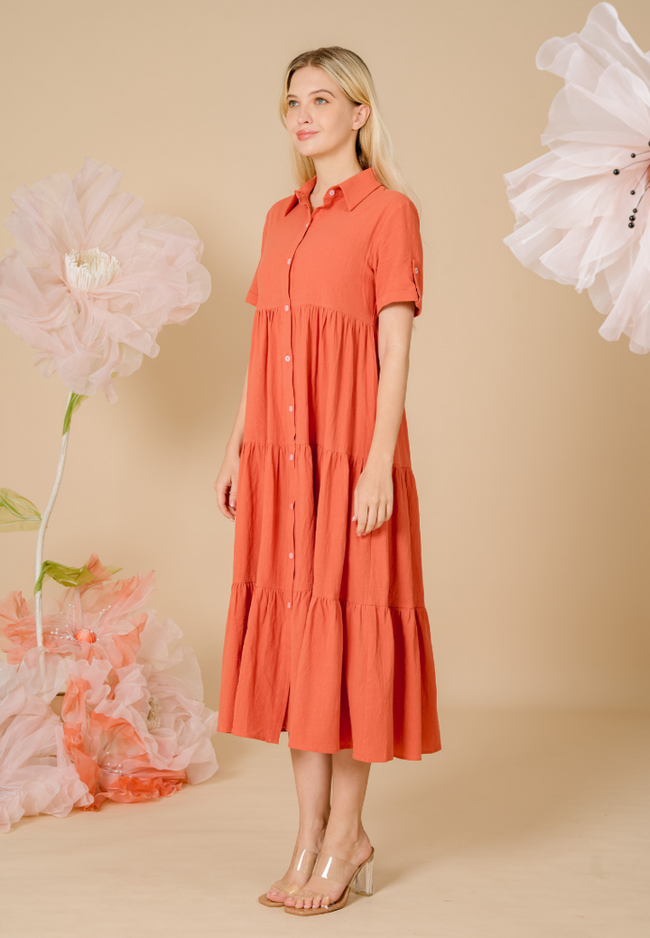 Pineloppi Button Down Maxi Dress (Orange)