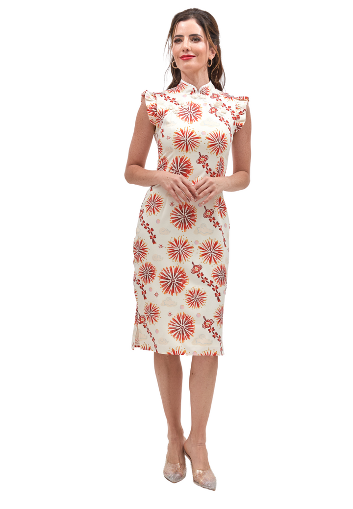 QiongHua LK Exclusive Print Cheongsam Qipao (White)