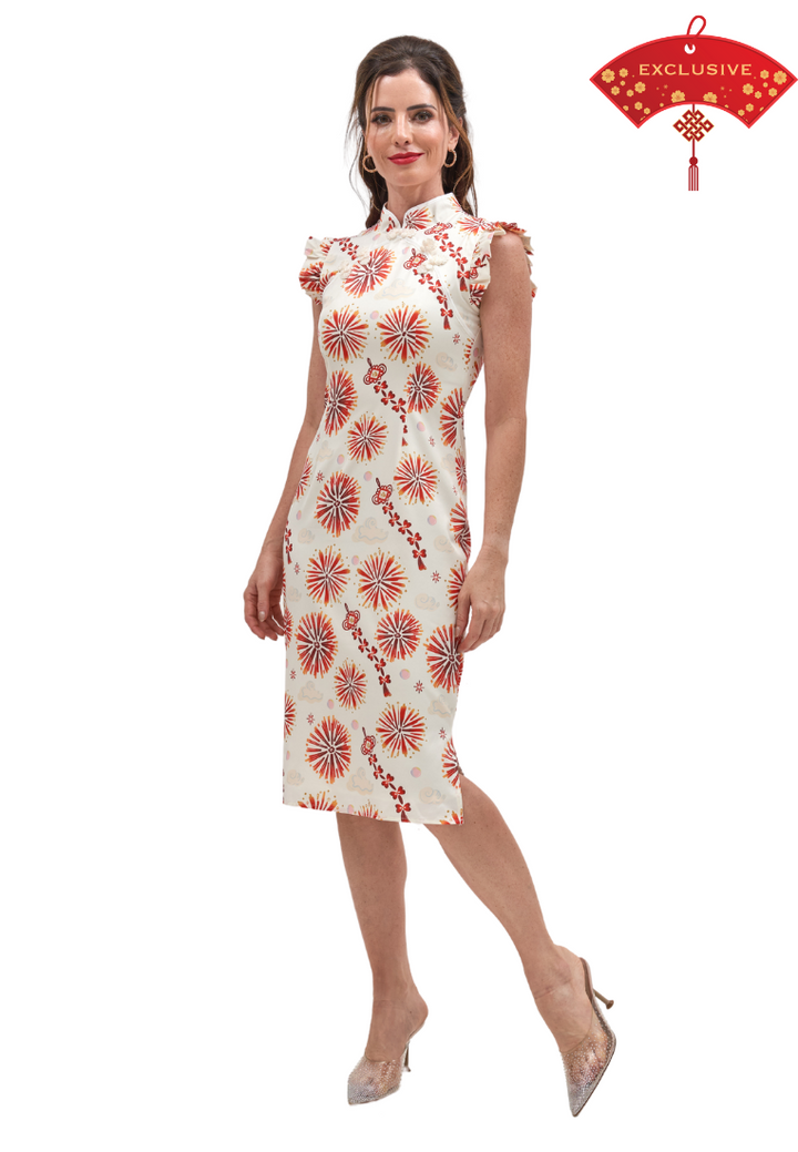 QiongHua LK Exclusive Print Cheongsam Qipao (White)