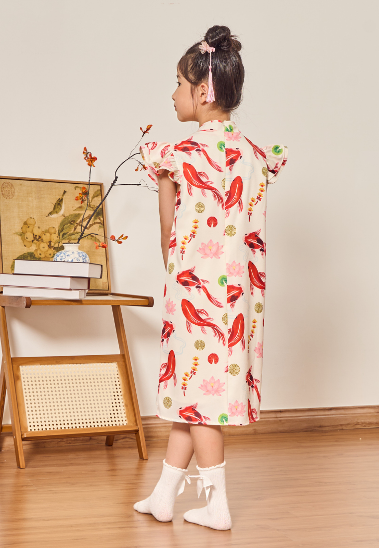 Little Koi 锦鲤腾飞 In-house Prints Cheongsam (White)