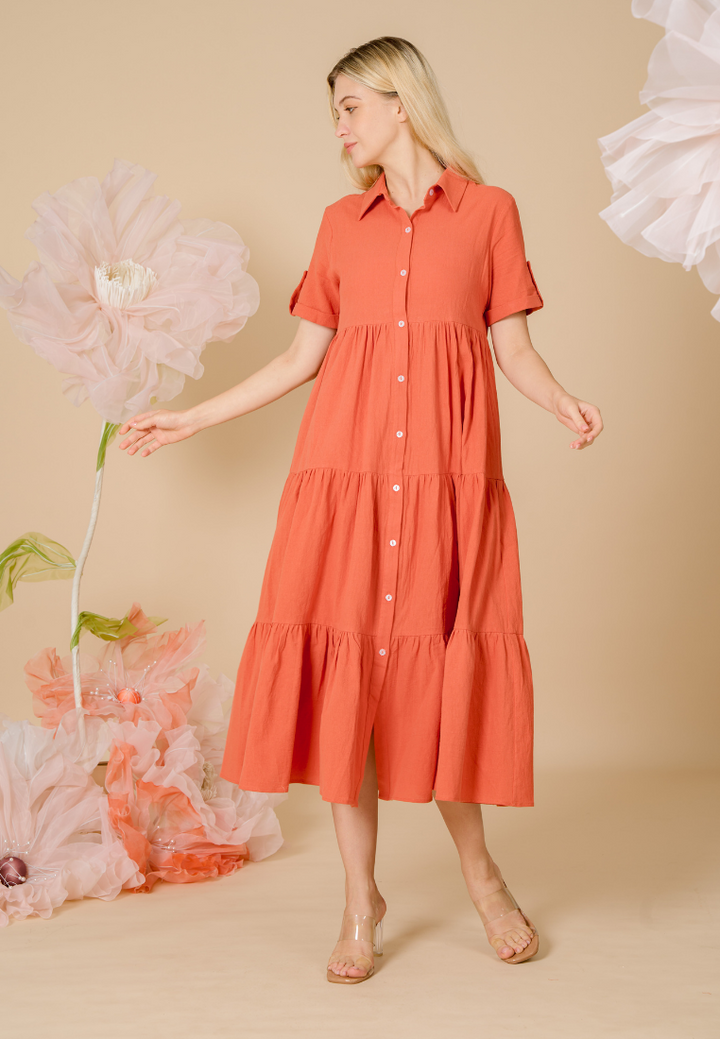 Pineloppi Button Down Maxi Dress (Orange)