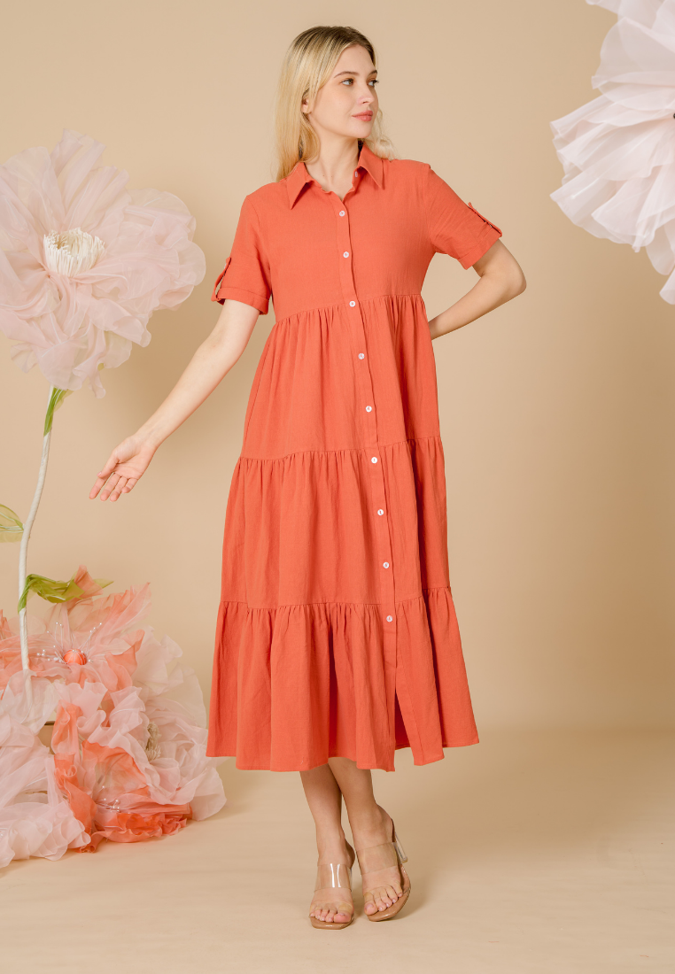 Pineloppi Button Down Maxi Dress (Orange)