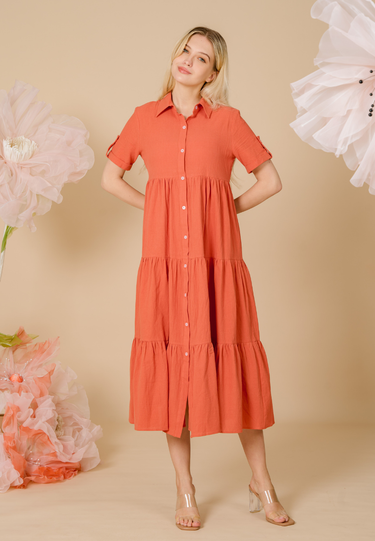 Pineloppi Button Down Maxi Dress (Orange)