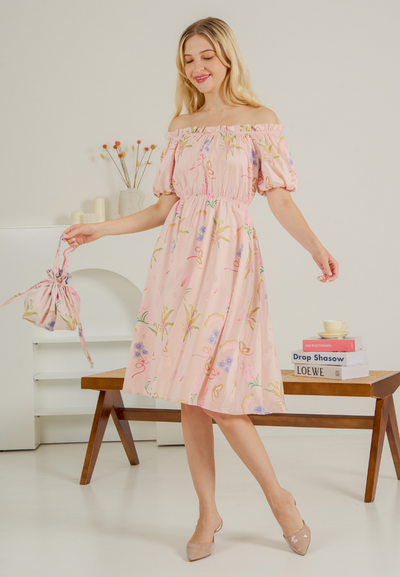 Bloom Off-shoulder Flare Dress(Pink)