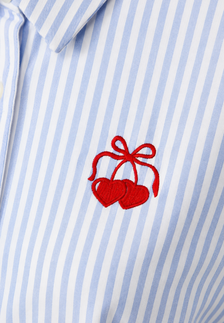 Catherine Striped Cherry Ribbon Shirt (Blue)