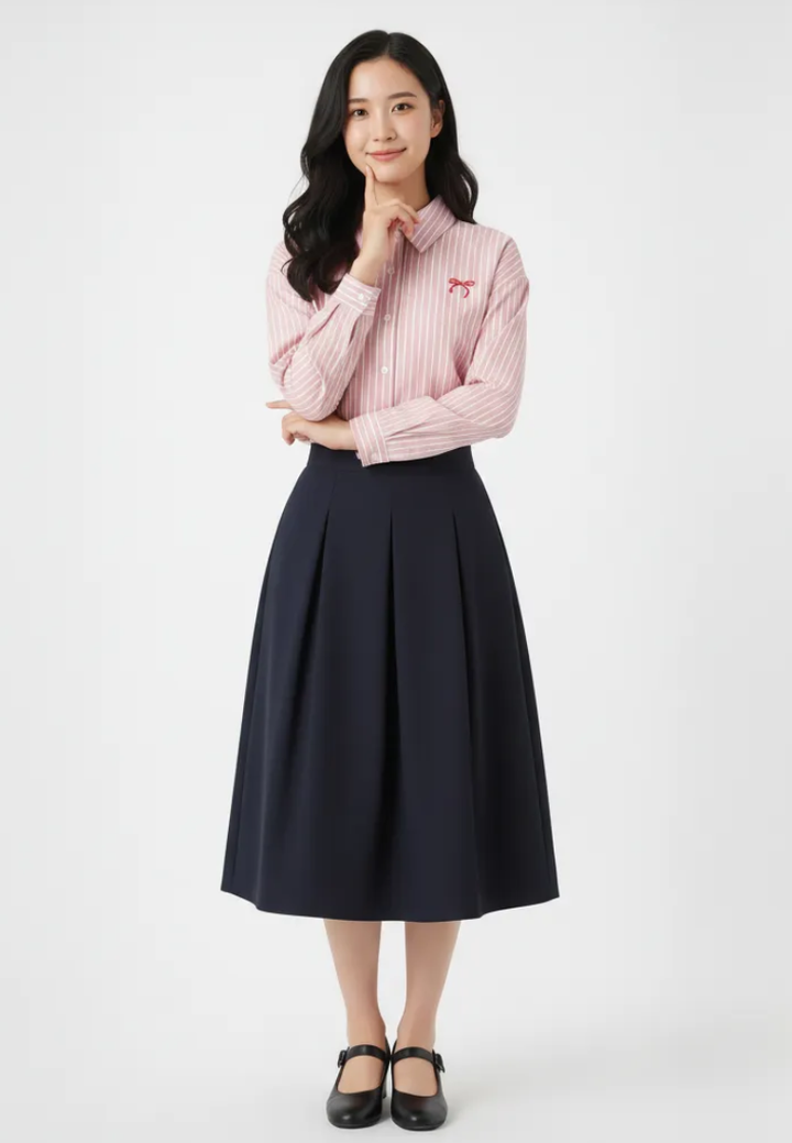 Victoria Striped Ribbon Shirt (Pink)