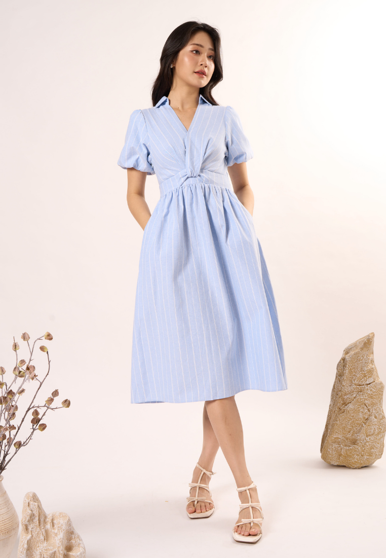 Sylvie Knot Striped Dress(Blue)