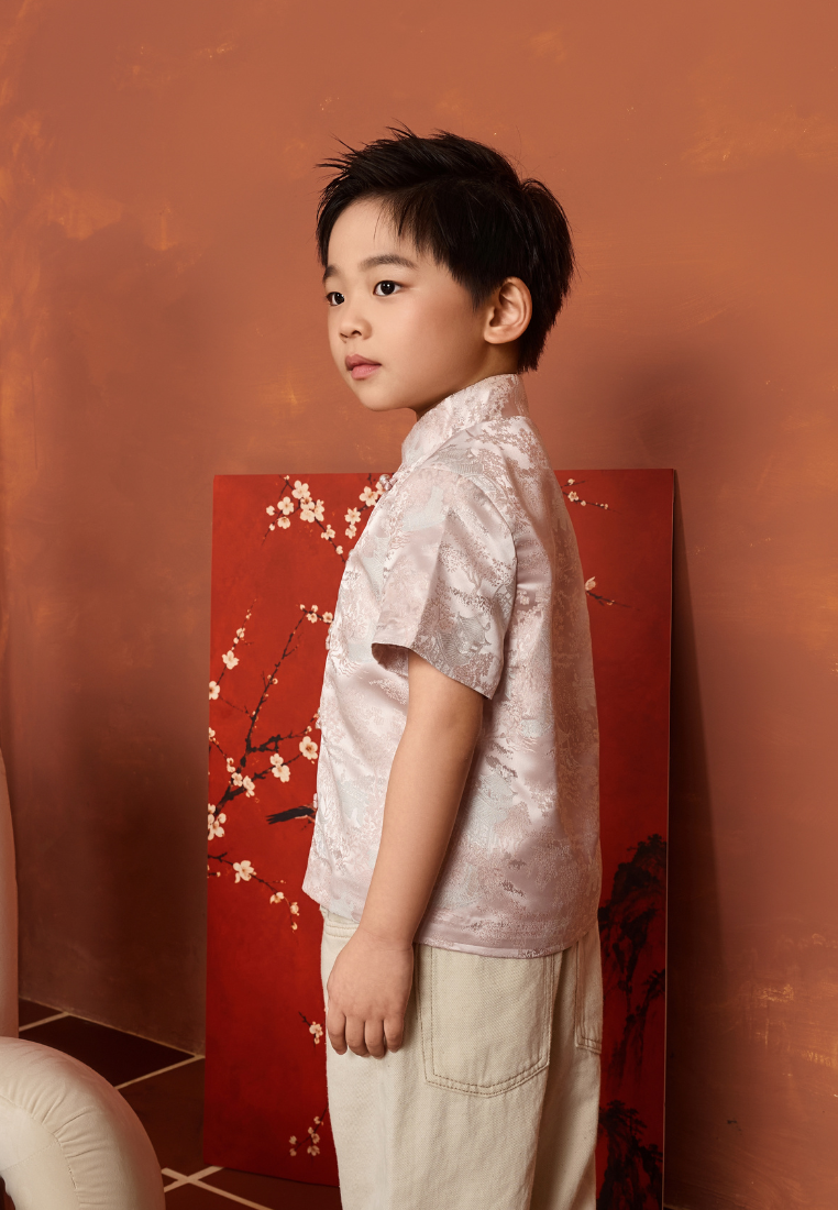 Huan Le Spring Courtyard Jacquard Boy Samfu Top (Pink)