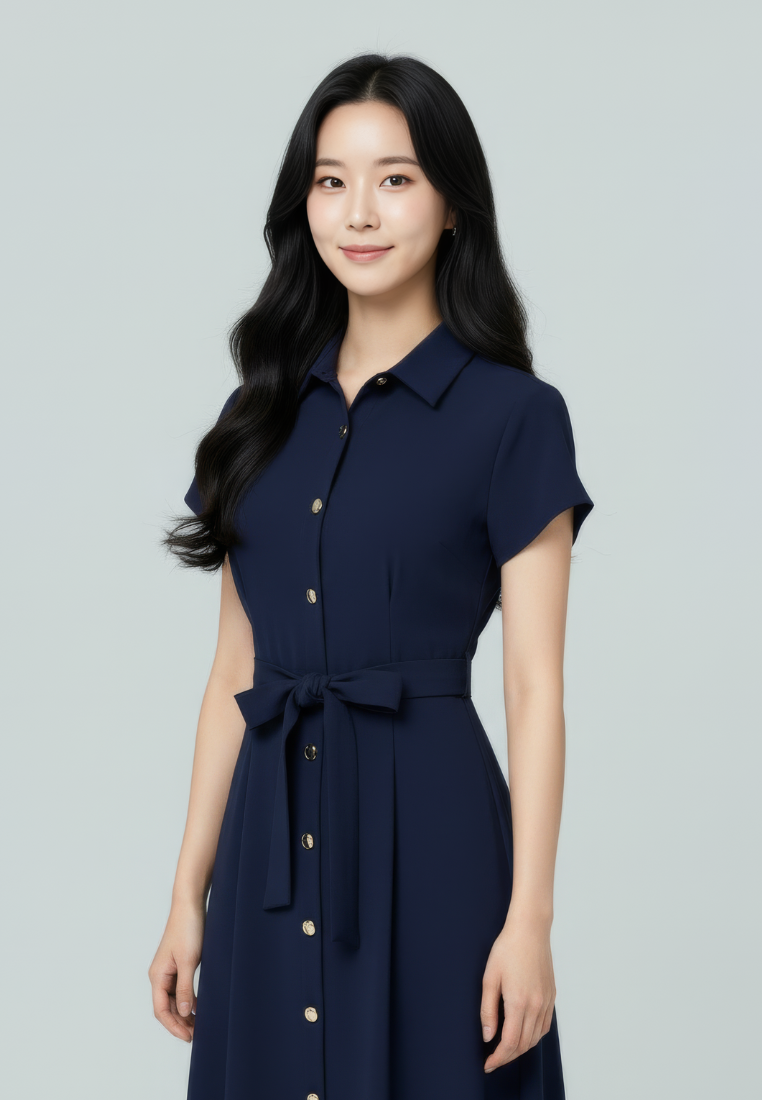 Dewi Collar Button Down Dress(Navy)