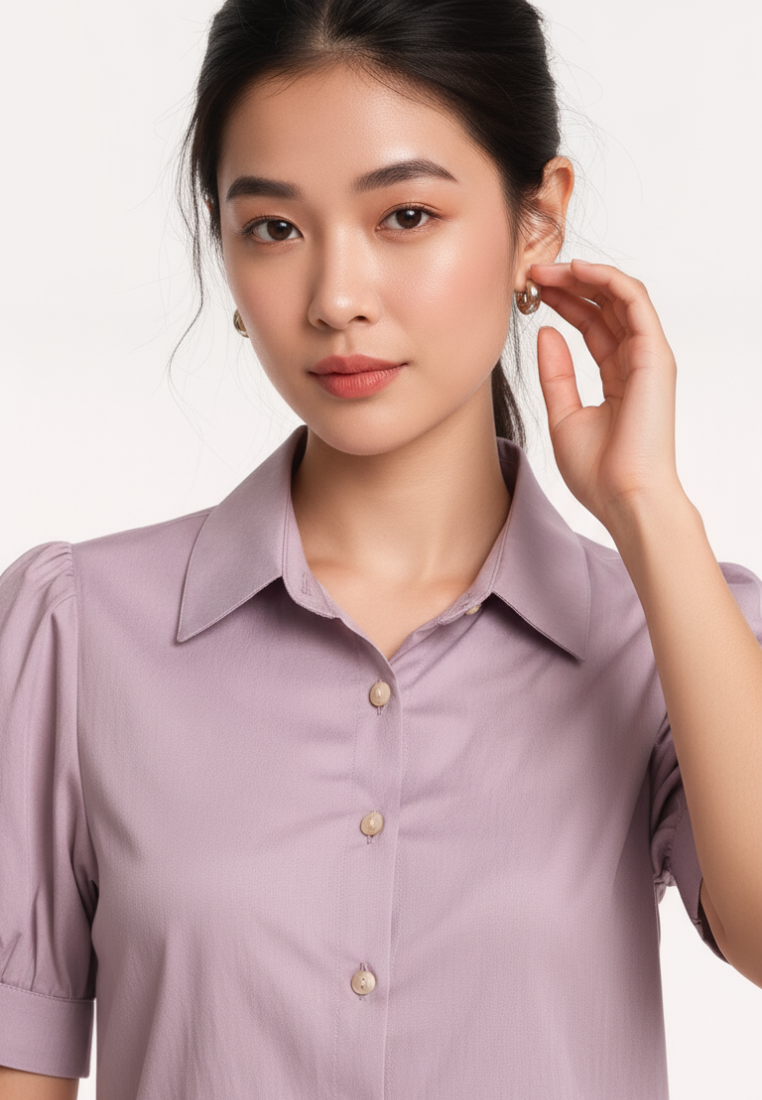 Mira Puff Sleeve Cropped Shirt Top (Purple)