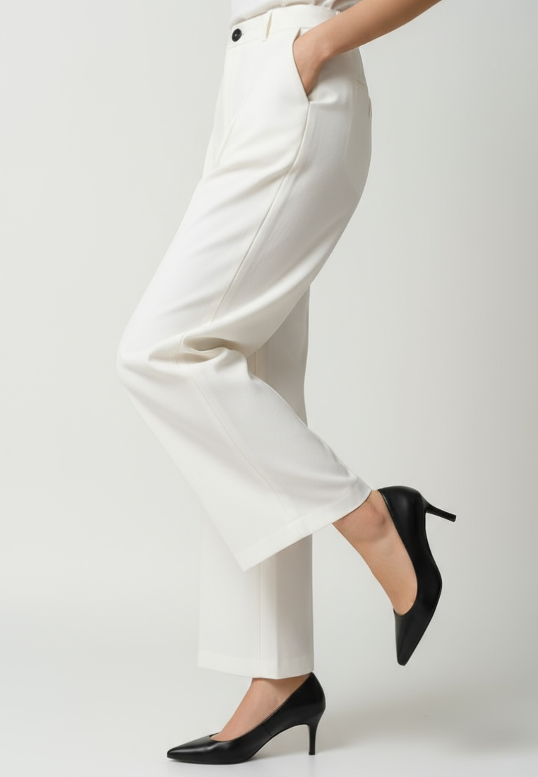 Eika Front Pleats Plaid High Waisted Wide Leg Pants (White)