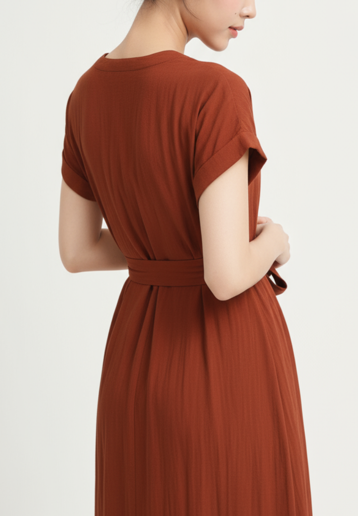 Allara Puff Sleeve Button Down Midi Dress (Brown)